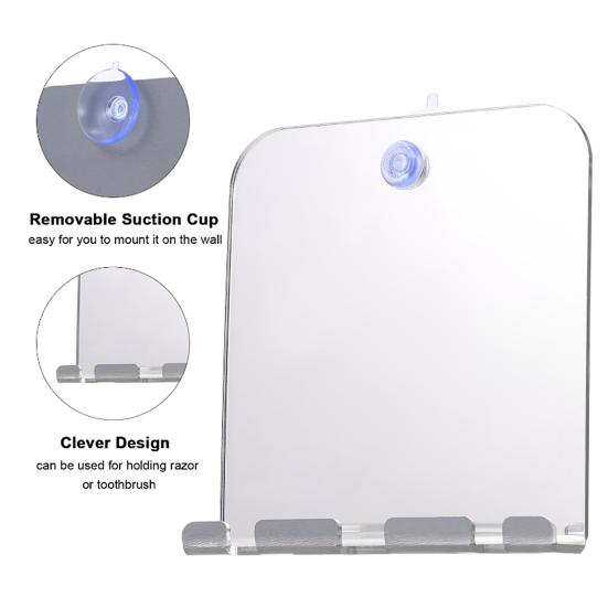 1 Set Shower Mirror with Suction Cup Wall Mounted Acrylic Anti-Fog Shaving Makeup Mirror for Bathroom