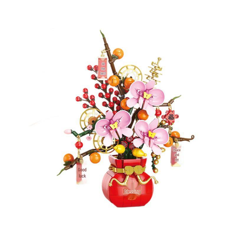 Lele Brothers New Year Persimmon Ruyi Building Blocks: Handmade Spring Festival Flower Ornament for Kids