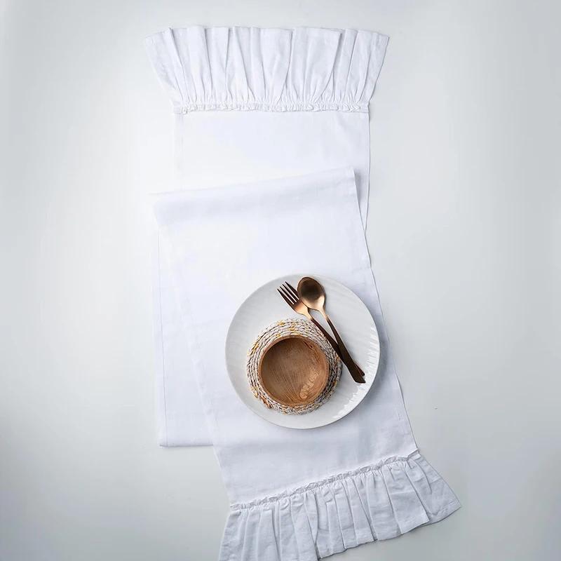 100% Cotton Ruffle White Table Runners For Rustic Wedding Decoration Baby Shower Birthday Party Living Room Kitchen Dinner Decor