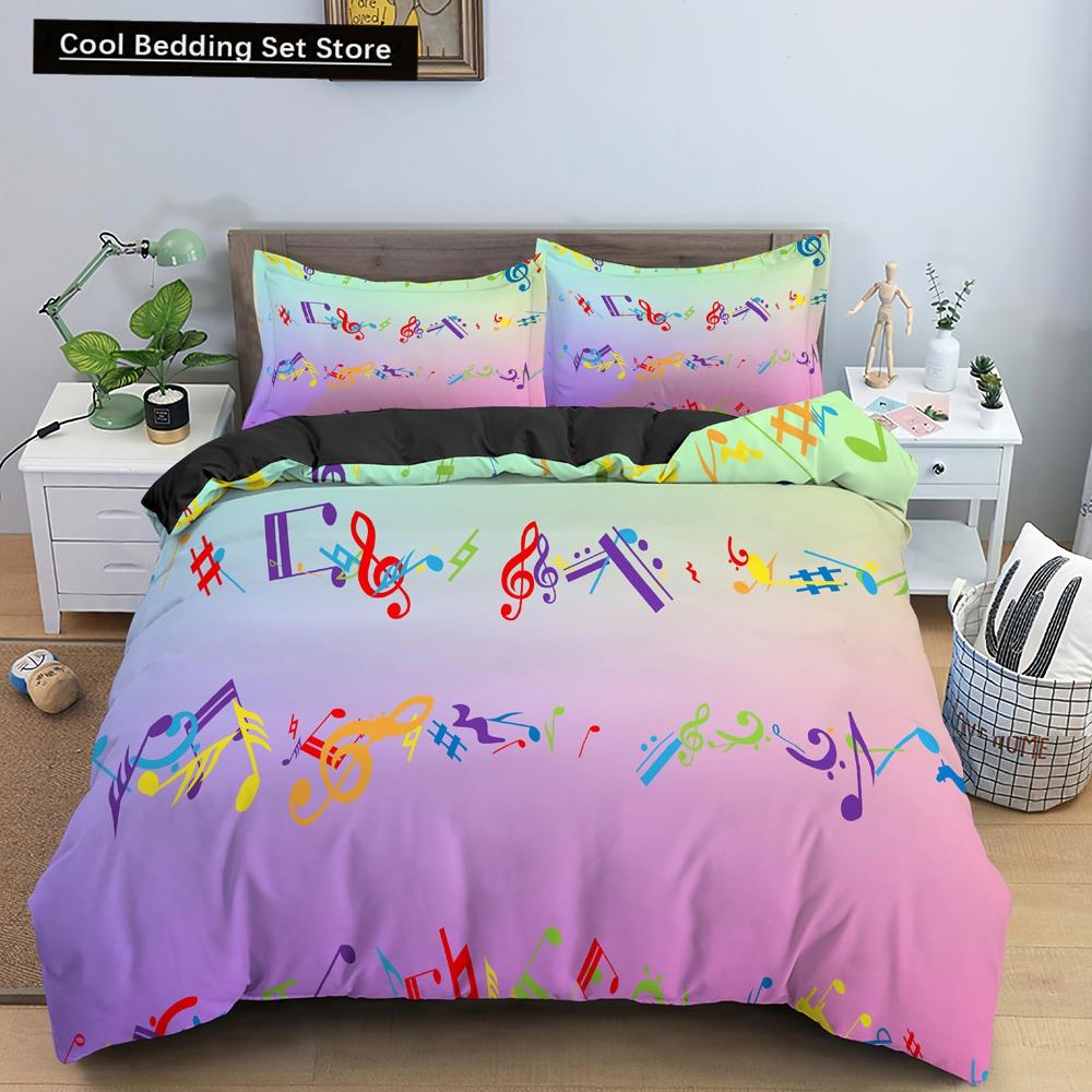 Piano Music King Queen Duvet Cover Musical Notes Bedding Set For Kids Teens Girls Black And White Piano Keys 2/3Pcs Quilt Cover