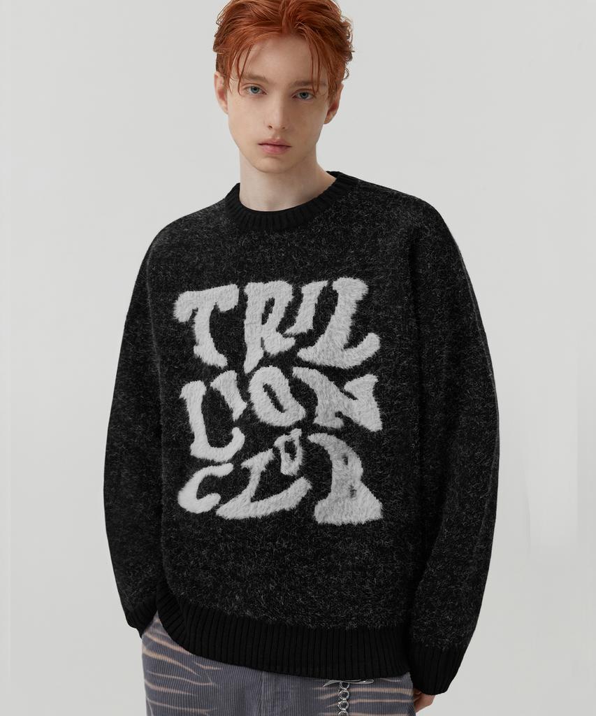 TRILLION Hairy Graphic Logo Oversized Jacquard Knit (Black)