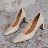 Spring Ins Elegant Women 5cm Block High Heels Pumps Designer Office Lady Square Toe Brown Beige Heels Wedding Dress Shoes