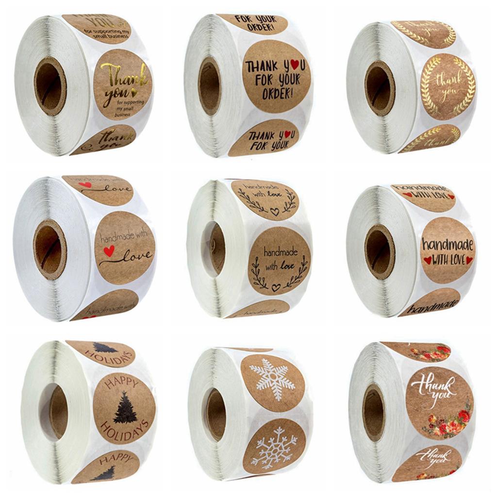 500pcs 1inch Kraft paper Thank You Stickers Seal Labels Small Business Supplies Handmade With Love Stickers Cute Stationery