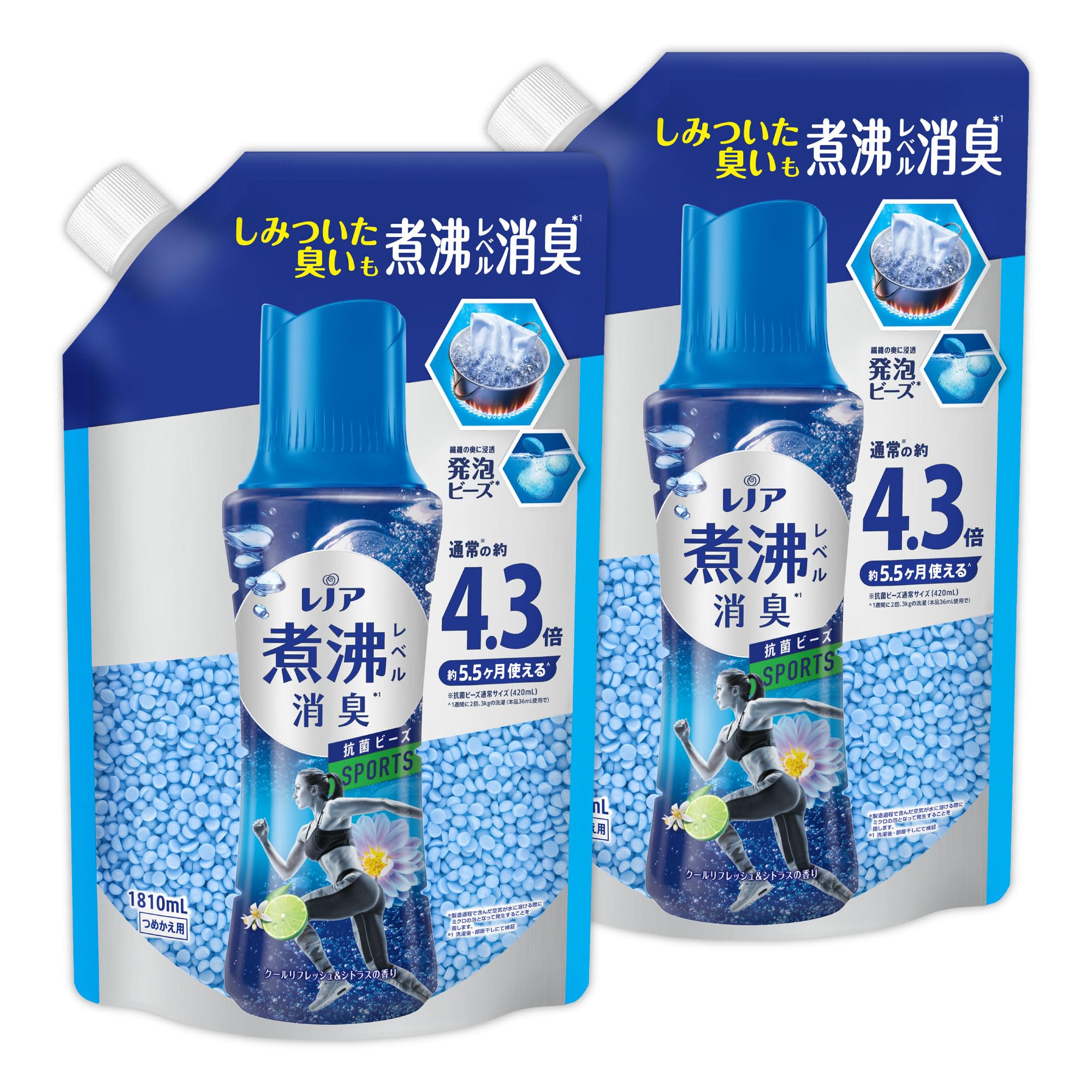

Lenor Super Deodorizing Boiling Level Deodorizing Antibacterial Beads SPORTS Cool Refresh Citrus Refill x 2 пакета и 1810 мл [Оптовая закупка] [Большой