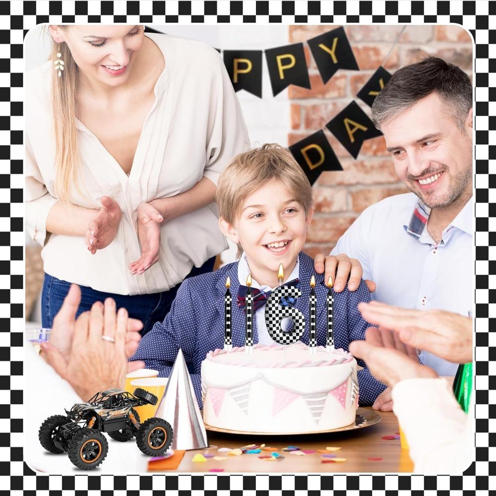 13 Pcs Racing Cars Themed Birthday Candles 12DoubleWhite Race NumberCheckered Candle Cake Topper for Racing Car Party