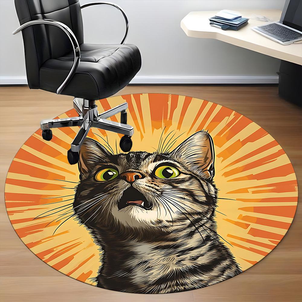 1pc Cat Sunburst Office Round Area Rug, Under Office Chairs Bedroom Living Room Home Decor, Room Deco, Available in Various Sizes