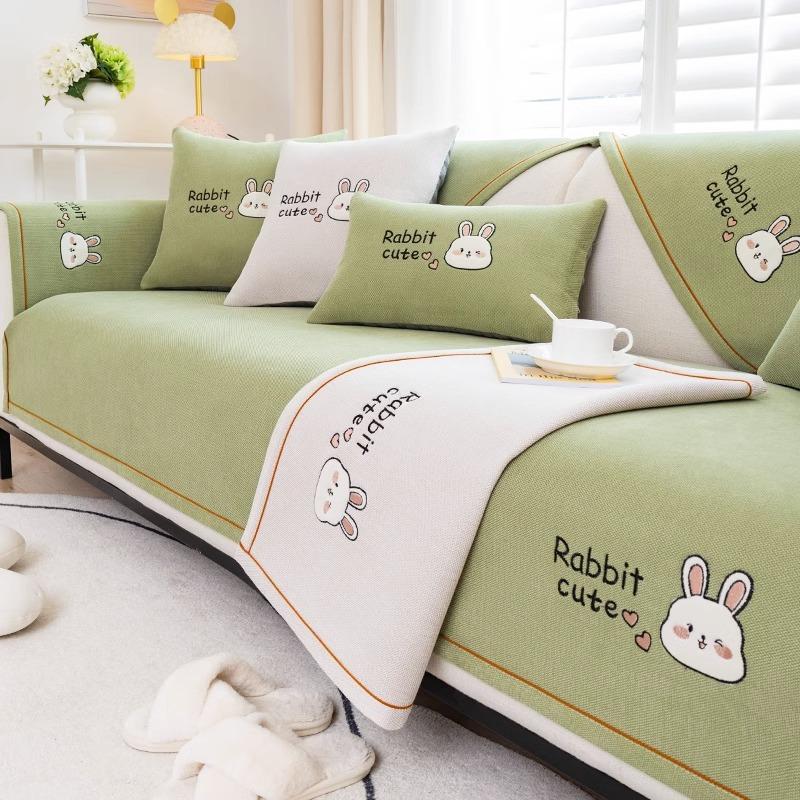Cartoon Embroidered Sofa Cushion Four Seasons Universal Non-Slip Cotton Linen Cover Towel Simple Modern Sofa Cover Cushion
