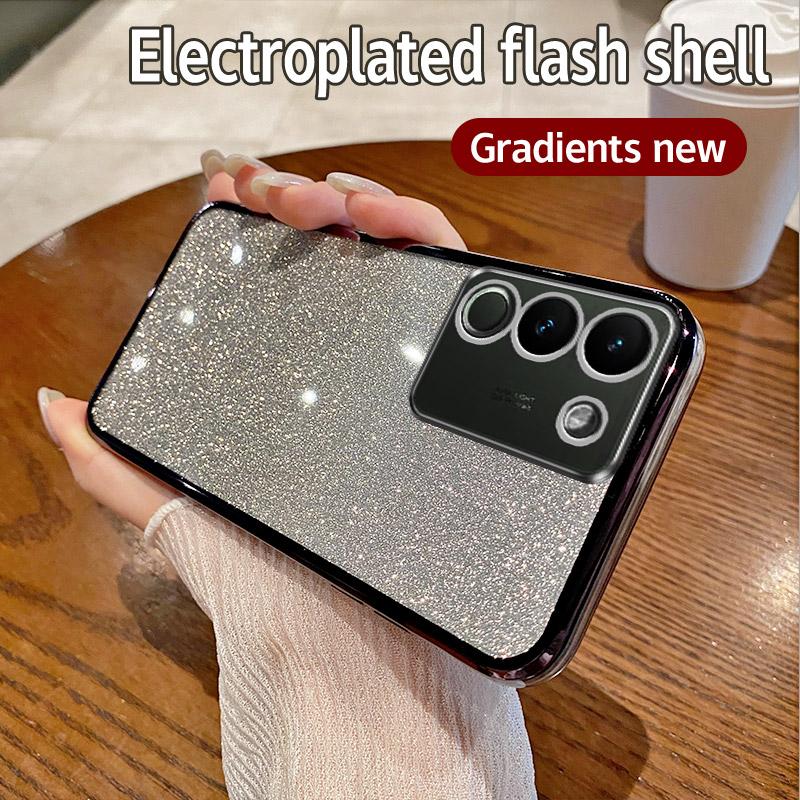 For Vivo Y200 5G Case Vivo V30e Global Phone Case Shiny Glitter Plating Silicone Camera Lens Soft Back Cover