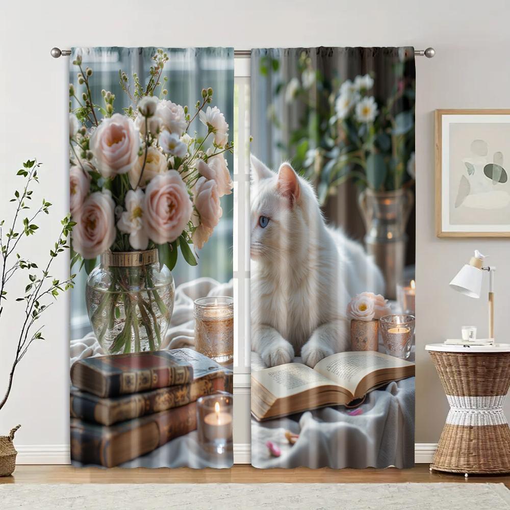 

2 pcs, filtering curtains (excluding rods, non-movable, without batteries) Cat (2) for use in bedrooms and living rooms 29x65in(75x166cm)