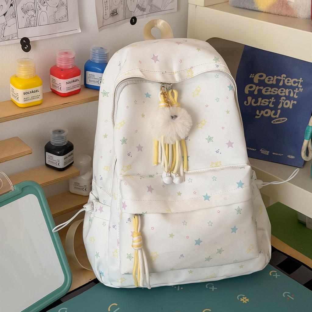 Schoolbag Cartoon Star Contrasting Backpack Women Waterproof Leisure Travel Backpack Junior High School Schoolbag Ins Student Schoolbag