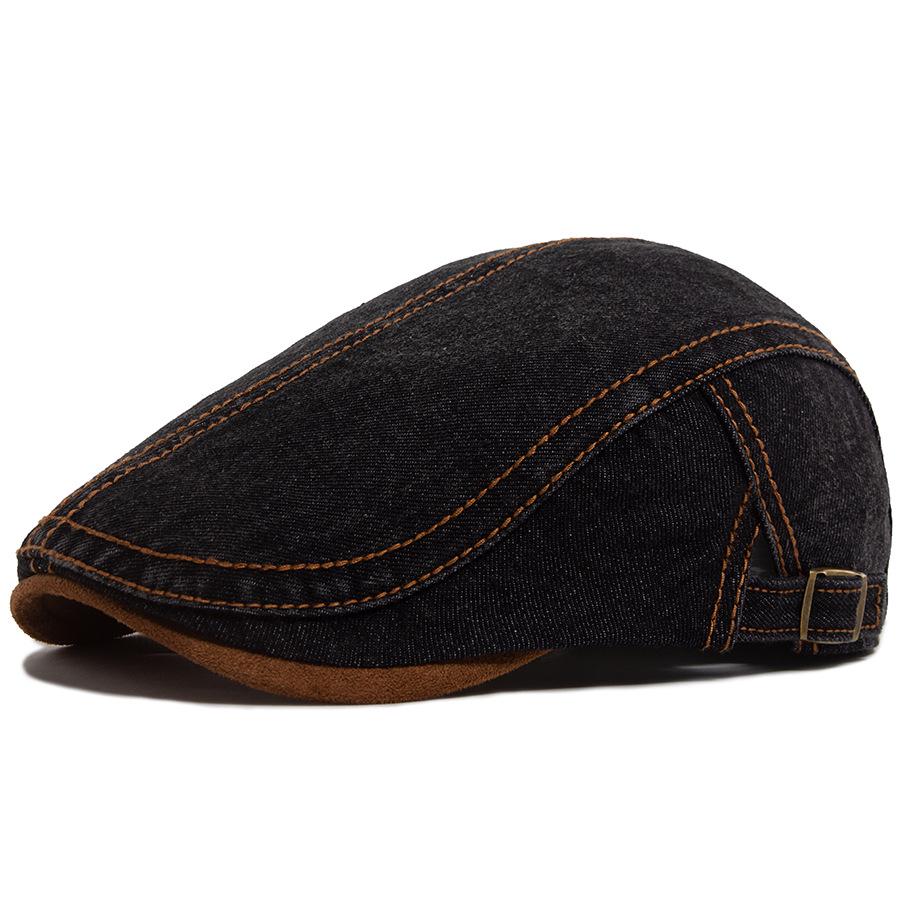 Boina Unisex Vintage Lavada Denim Color Block - Primavera/Otoño Gorra Plana Casual