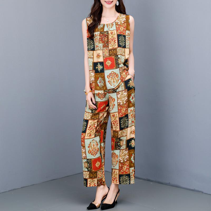 Summer Two Piece Set for Women Clothes Sleeveless Plus Size Elegant Casual Pants Sets