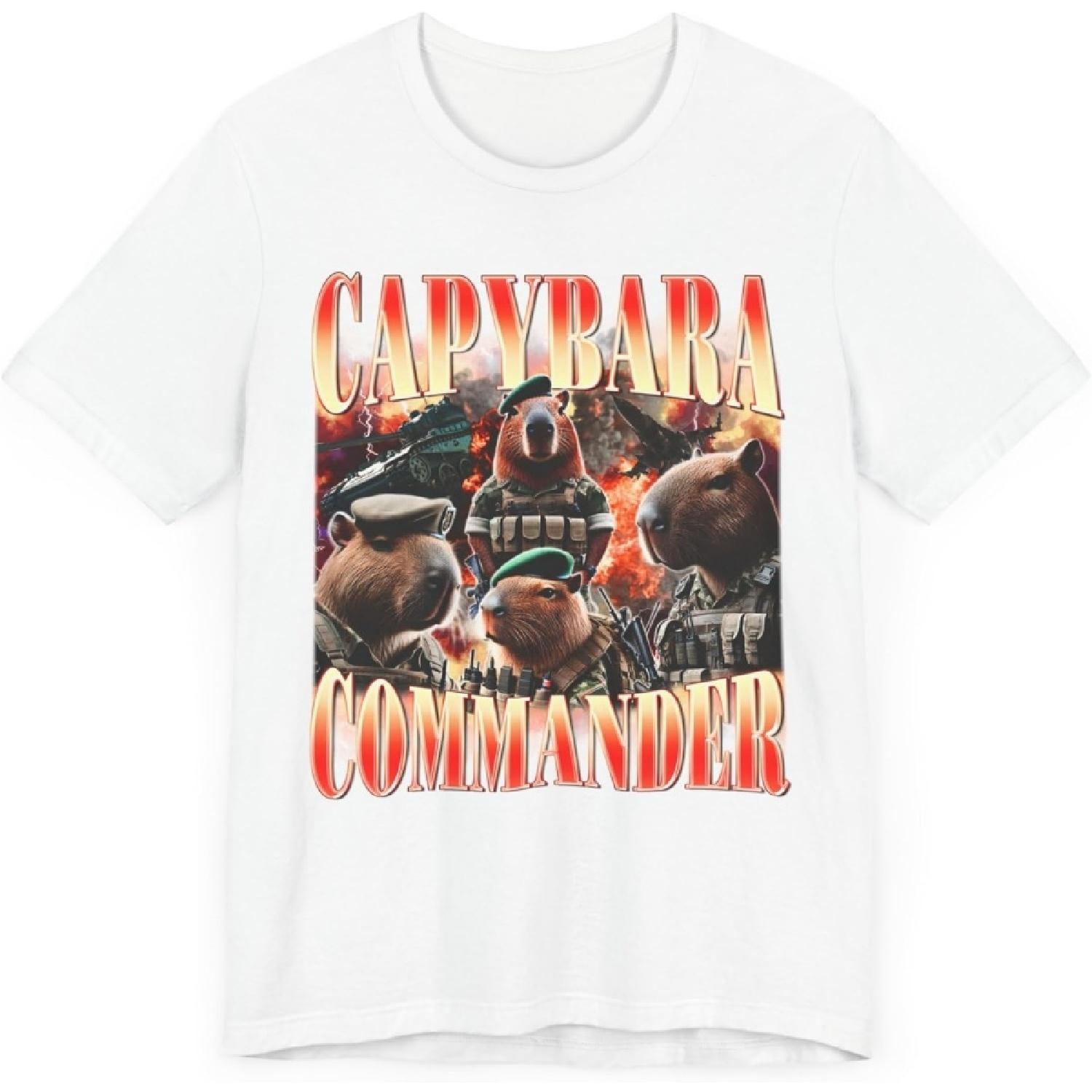 Capybara Commander T-Shirt Funny Cute Capybara Animal Lover Meme Bootleg Unisex Graphic Shirt S
