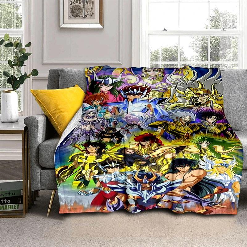 Anime Saint Seiya Glod Pattern Throws Blanket for Baby Hiking Picnic Bed Super Soft Cute Kawaii Flannel Blanket Birthday Gift