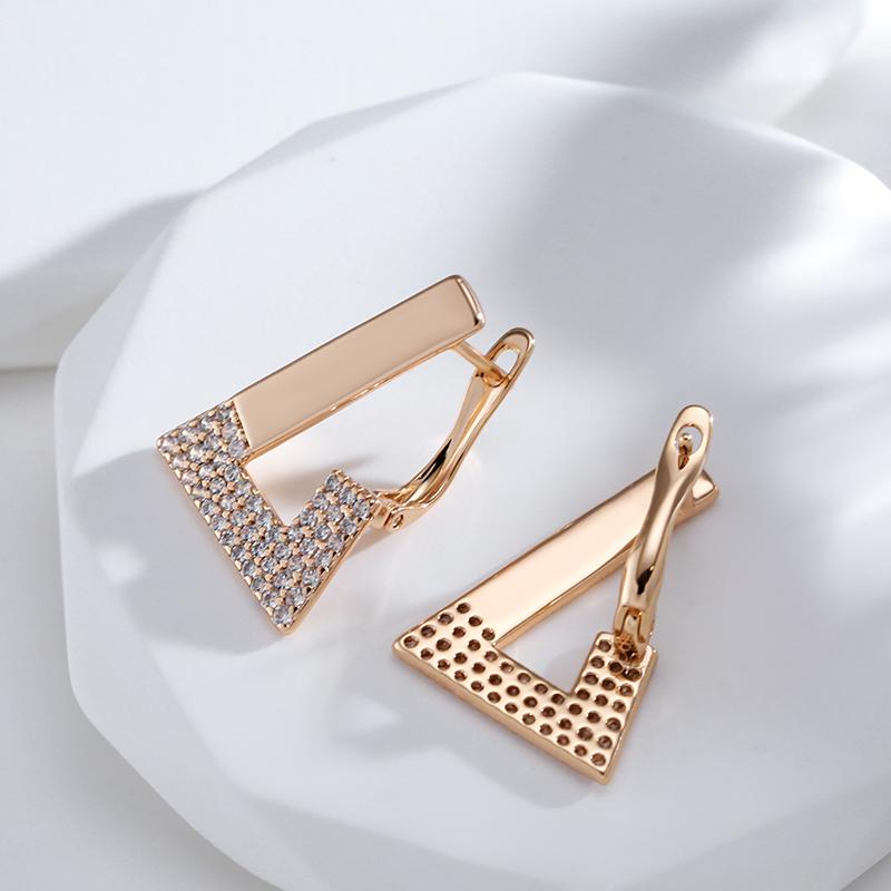New Trendy Rose Gold Geometric Earrings For Women Vintage Bride Wedding Jewelry Cubic Zirconia Luxury English Earrings