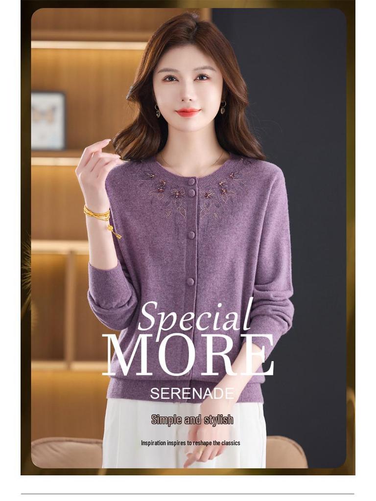 Women's Luxury Wool Cardigan Coat 2025 - Pure Wool, Round Neck, Loose Fit Sweater