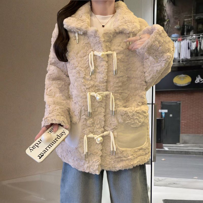 Fashionable Plush Coat, Sweet Stand-up Collar Coat for Women Winter