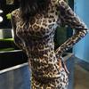 Damen Frühlingsmode Temperament Langarm Klassisches Leopardenmuster Pailletten Schlitzkleid