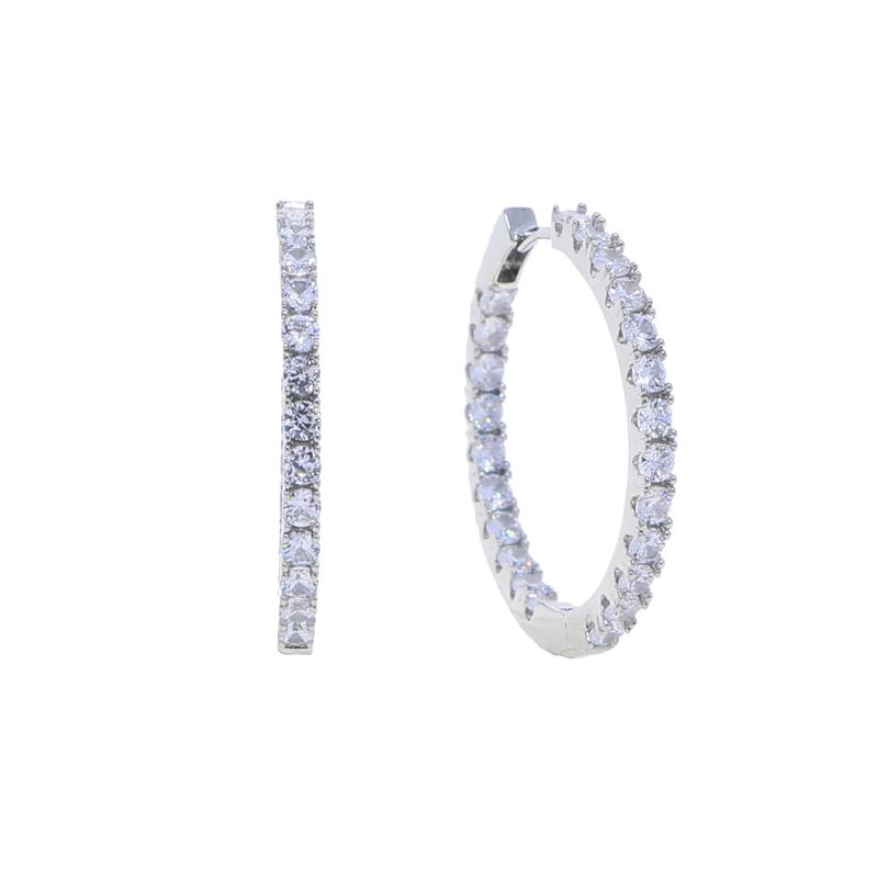 5A Cubic Zirconia Silver Gold Rose Gold Plated 3 Colors Fashion Women Jewelry CZ Full Diamond 35mm Huggie Hoop Earrings