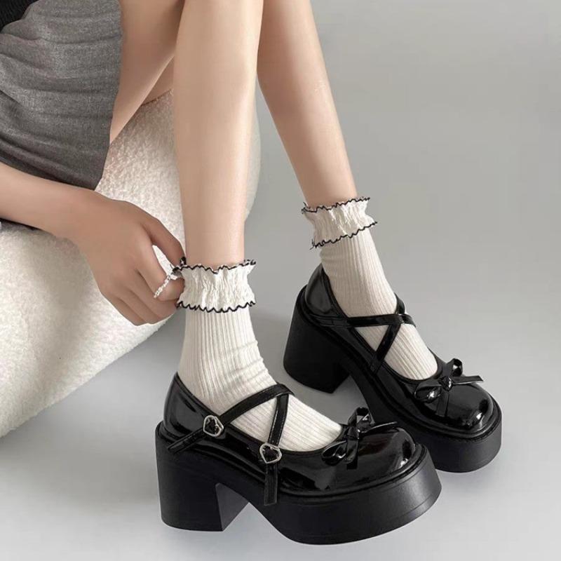

Fashion French White Mary Jane Shoes Women 2025 Summer New Block Heel Temperament Single Shoes Bow Leather Shoes 35