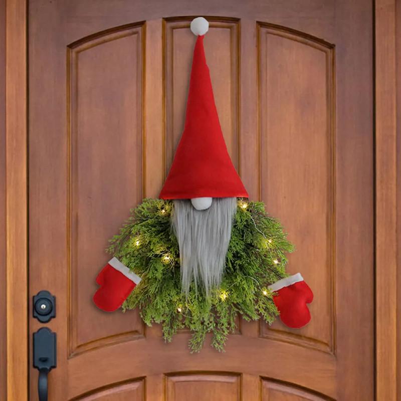 Creative Glowing Faceless Santa Claus Christmas Wreath For Festive Door Decor