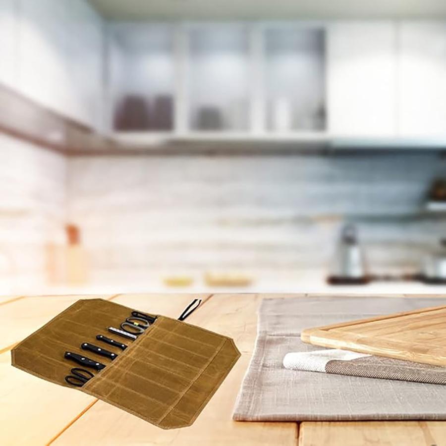 Canvas Knife Roll Bags Portable Knife Storage Roll Bags Chef Knife Carrier Waterproof Knife Roll Storage Bag with 7 Slots