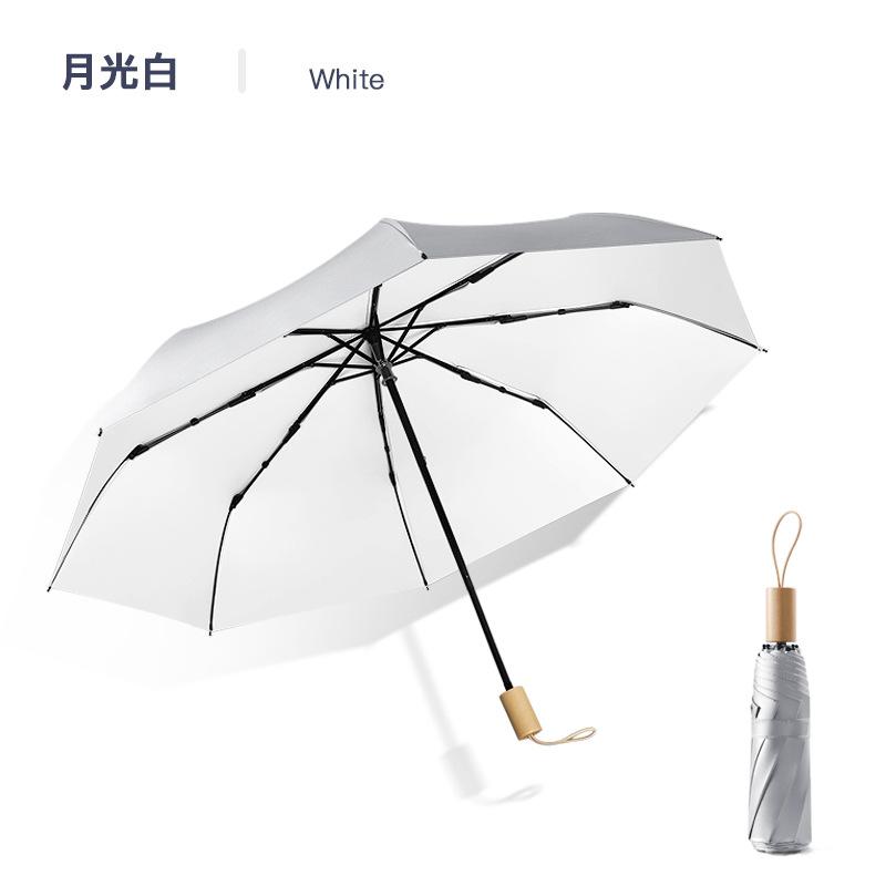 Solid color wooden handle three-fold umbrella wholesale 8-bone silver glue sun protection and UV protection folding umbrella manual umbrella