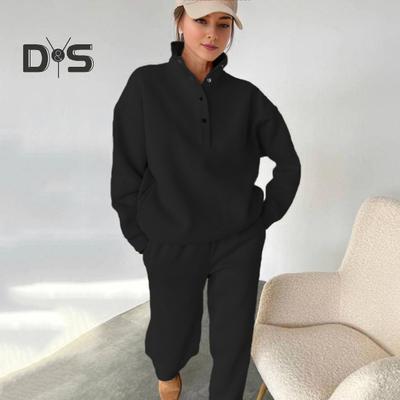 2 Pcs/Set Spring Autumn Women Top Pants Set Stand Collar Long Sleeve Sweatshirt Stretchy High Waist Maximum Comfort Trousers Sport Fitness Tracksuit