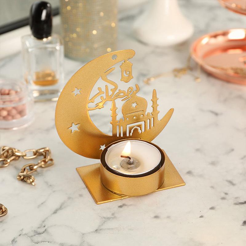 Metal Candle Holder Islamic Muslim Party Decor Eid Mubarak Candle Sticks Dinner Table Ornaments Ramadan Kareem Decorations