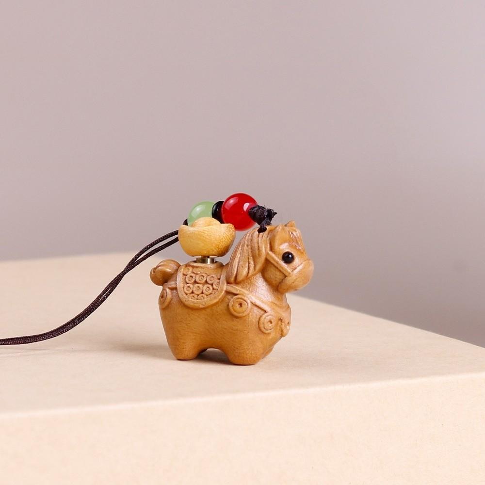 Mini Zodiac Horse Pendant Chinese Style Green Sandalwood Phone Chain Wooden Horse Keychain  Friends