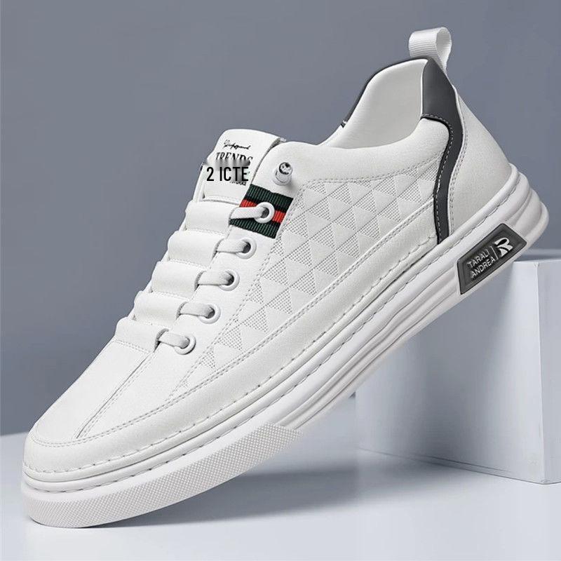 Men's 2024 Autumn Trend: Super Soft Genuine Leather White Skate Shoes - Breathable, Versatile, Casual Sports Style.