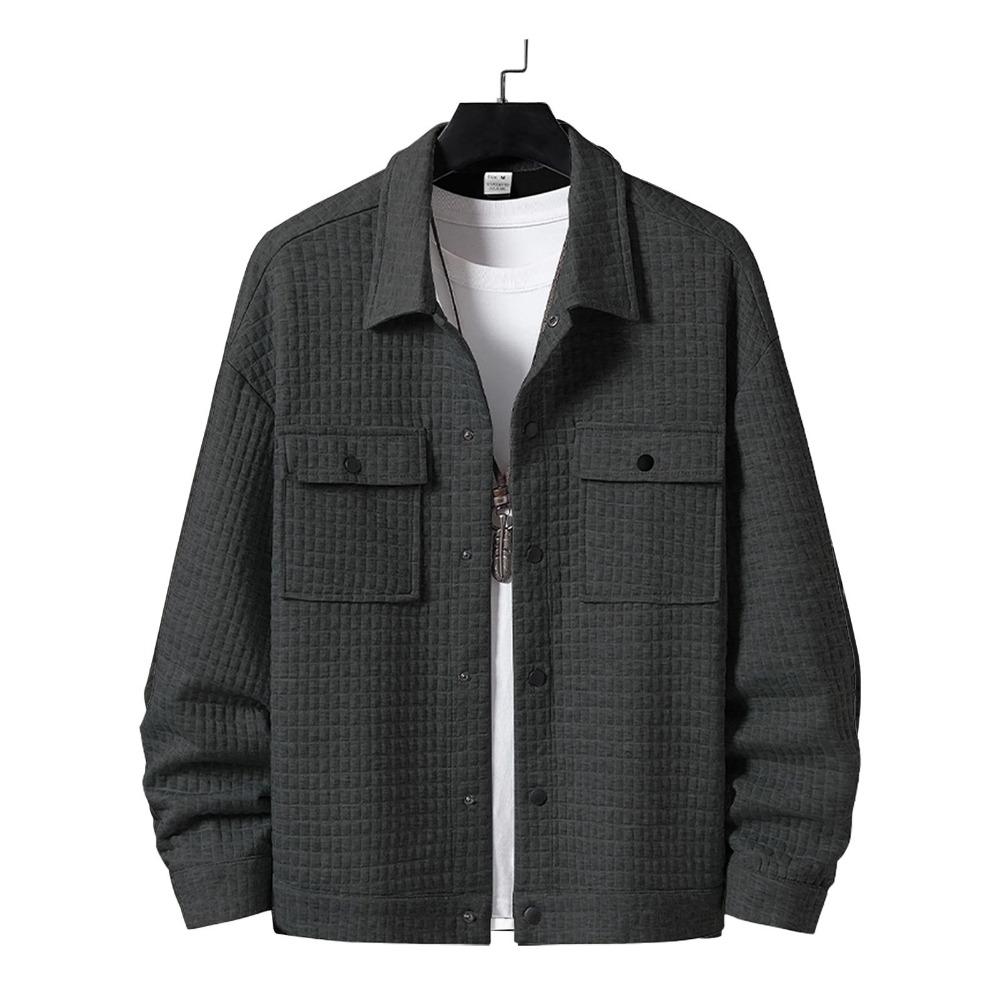 

New Men s Casual Jacquard Small Checkered Loose Coat Shirt Suitable for Spring and Autumn with A Fashionable Style. XXXL сірий