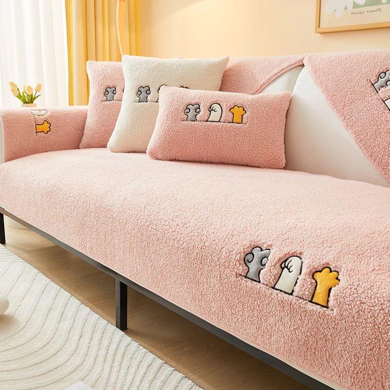 Winter Warm Lambs Velvet Sofa Towel Nordic Thick Plush Non-slip Sofa Cover for Living Room Sectional L-shaped Couch Covers