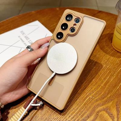 For Magsafe Magnetic Wireless Charging Cover for Samsung Galaxy S25 S24 S23 Ultra Plus Hand Lanyard Matte Lens Shockproof Case