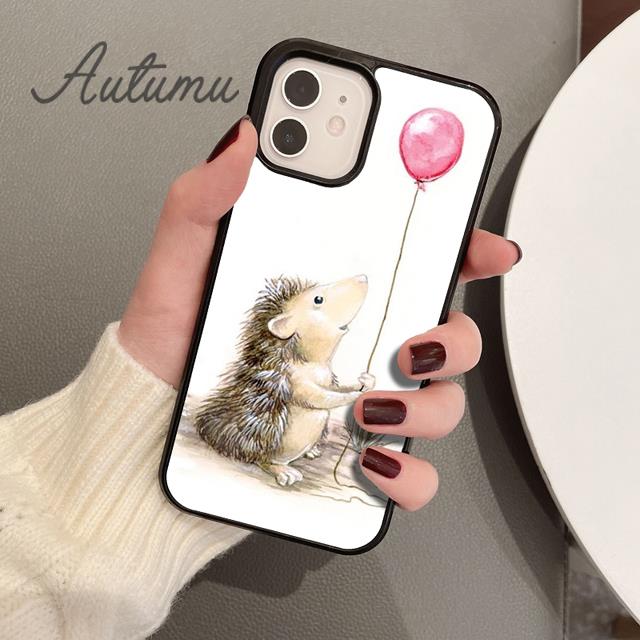 Hedgehog and Balloon Phone Case for iPhone 11 12 13 14 Pro Max Mini X XR XS SE 2020 6S 7 8 Plus Samsung Galaxy S21 S22 Shell
