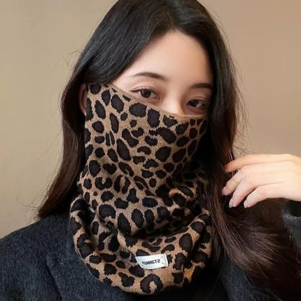 Leopard Print Winter Cycling Thermal Mask Polka Point Pullover Cap Warm Earhook Neck Warmer  Riding