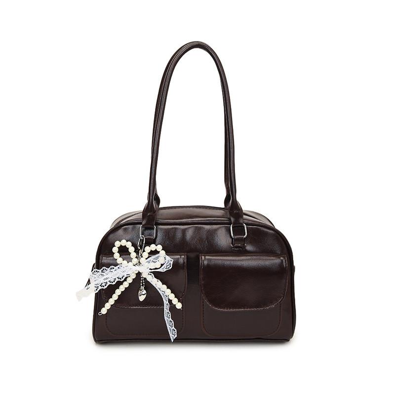 Pu Ladies Shoulder Bag With Pearl Bow Knot For Daily Use