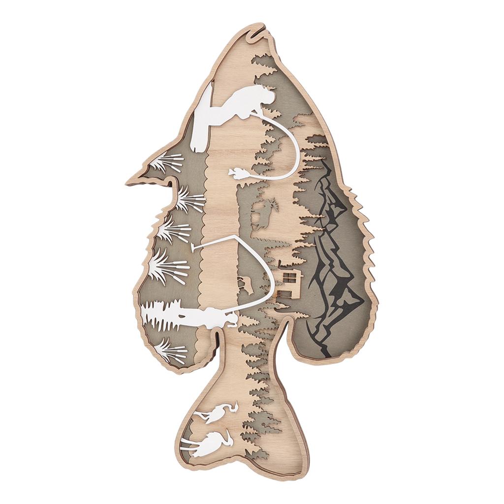 Hohle Holzfischfigur Mehrschichtige Buchsbaum-Dekorations-Hohlholzfisch-Streifen für Zuhause, Büro, Kantine, Barsch