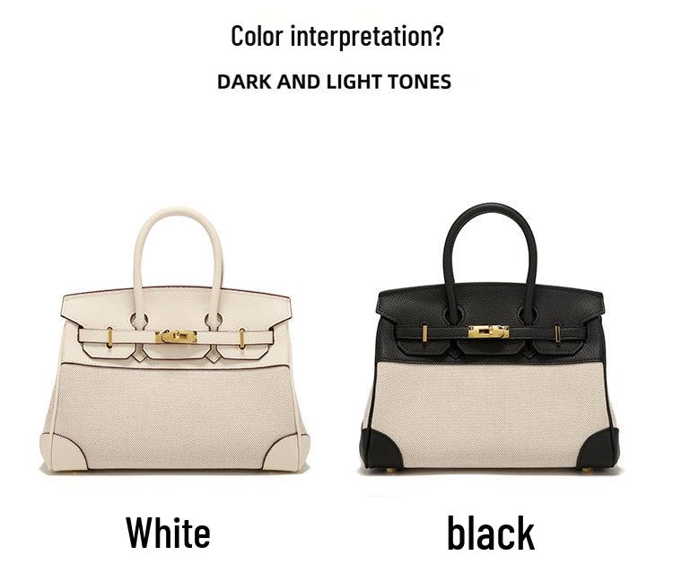 Platinum Color Block Leather & Canvas Handbag: Handheld, Shoulder & Crossbody