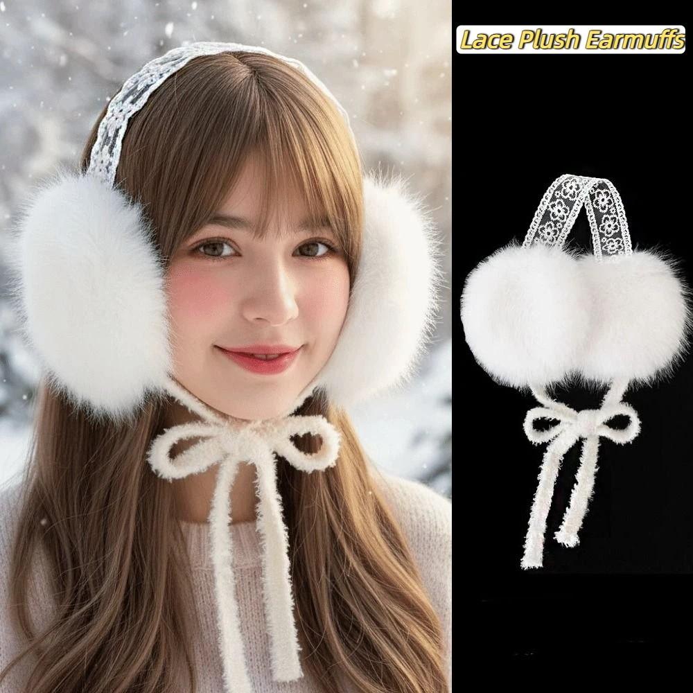 JK Headwear Lace Plush Earmuffs Ear Cap Warm Ear Muffs Comfortable Winter Earmuffs  Skiing