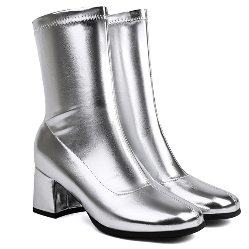 Fashion Autumn Ankle Boots for Women Black Gold Short Boot Fashion Square Toe Thigh Dance Fetish Party Shoes Lady Large Size 45