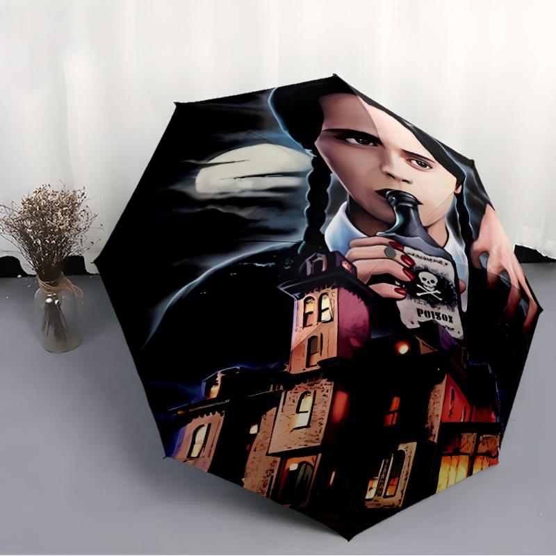 1pc Addams Family Wednesday1 Umbrella, Sun Protection, And UV Shielding. It Has Eight Sturdy Ribs for Outdoor Use And Perfect Gift