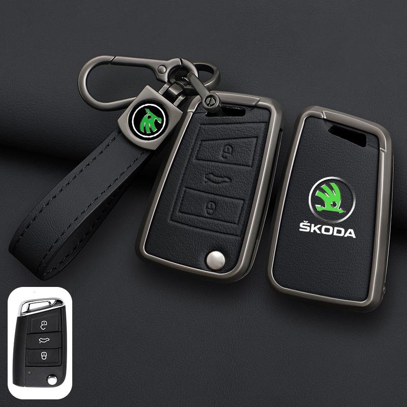 Leather Car Remote Key Case Full Cover Protector Holder Shell Fob For Skoda Superb A7 Kodiaq Octavia A7 A8 Keychain Accessories HJ1
