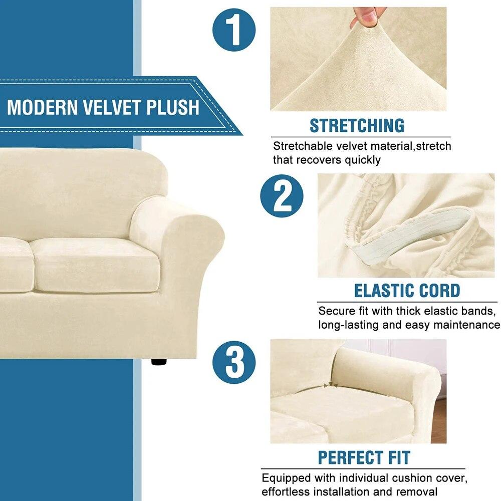 Thick Soft Velvet Plush L Shape Sofa Cover Elastic Corner Armchair Cushion Covers Living Room Couch Protector