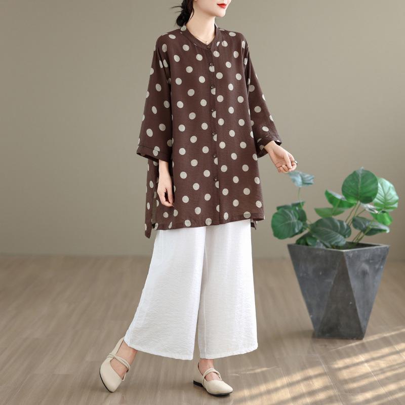 

Plus-Size Printed Hong Kong Style Short Sleeve Cardigan & Wide Leg Pants Set 2XL