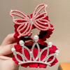 High Ponytail Fixed Artifact Children's New Year Crown Rhinestone Crystal Chinese Hair Claw Cloth Hair Accessories