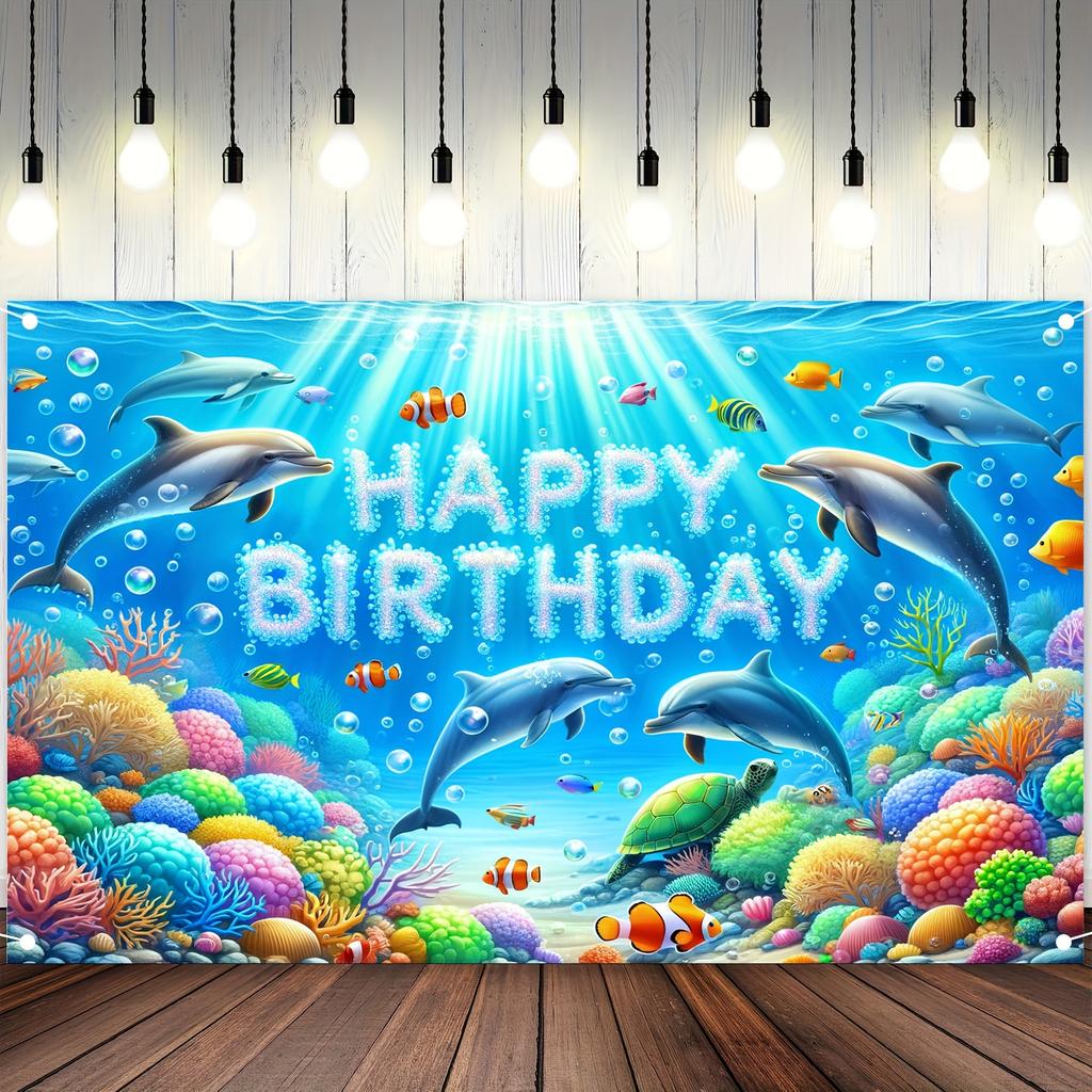 Marine-Thema Happy Birthday Banner Unterwasser Delfin und Meerestier Partydekorationen