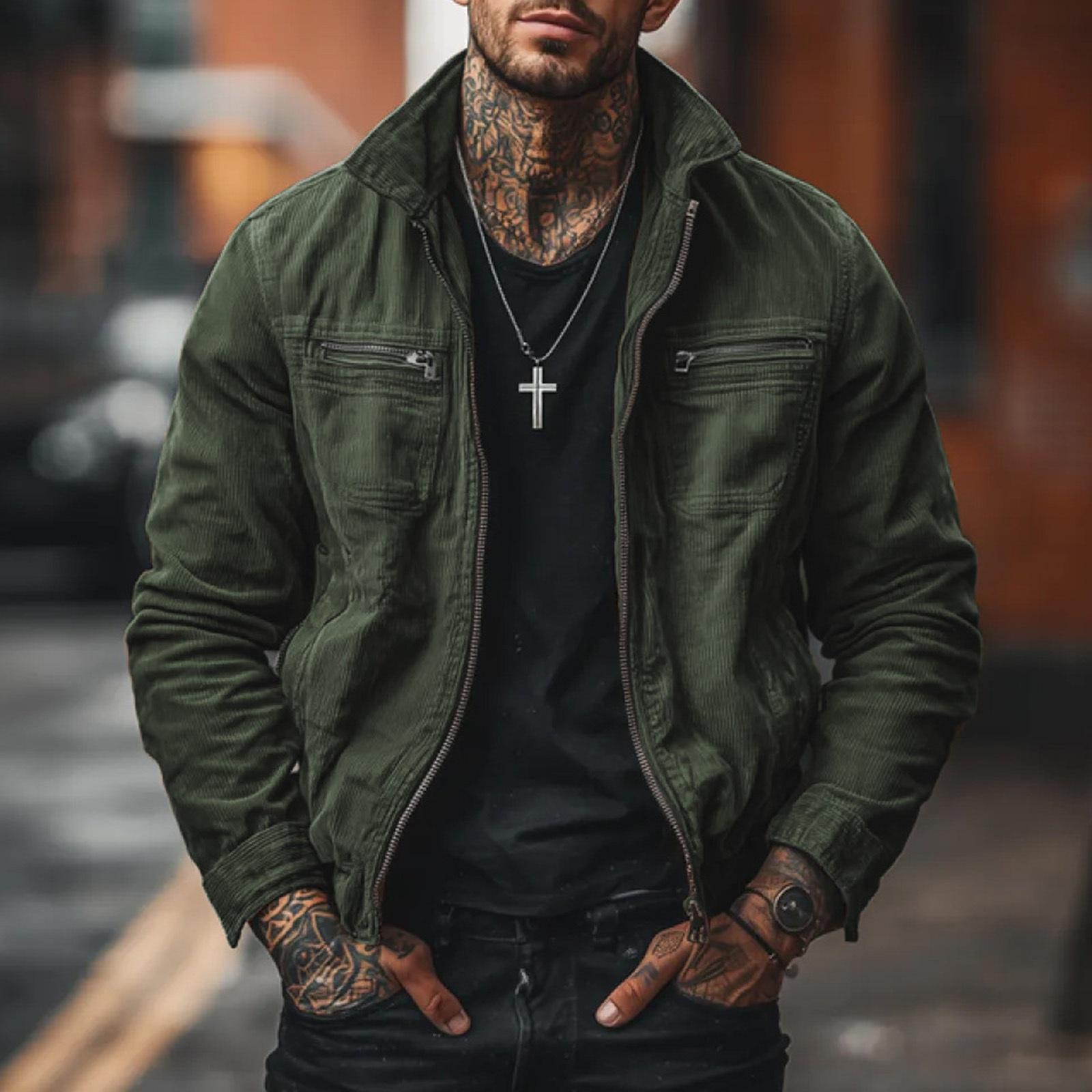Men s Solid Color Warm Pockets Cardigan Jacket Men s Casual Jacket. L