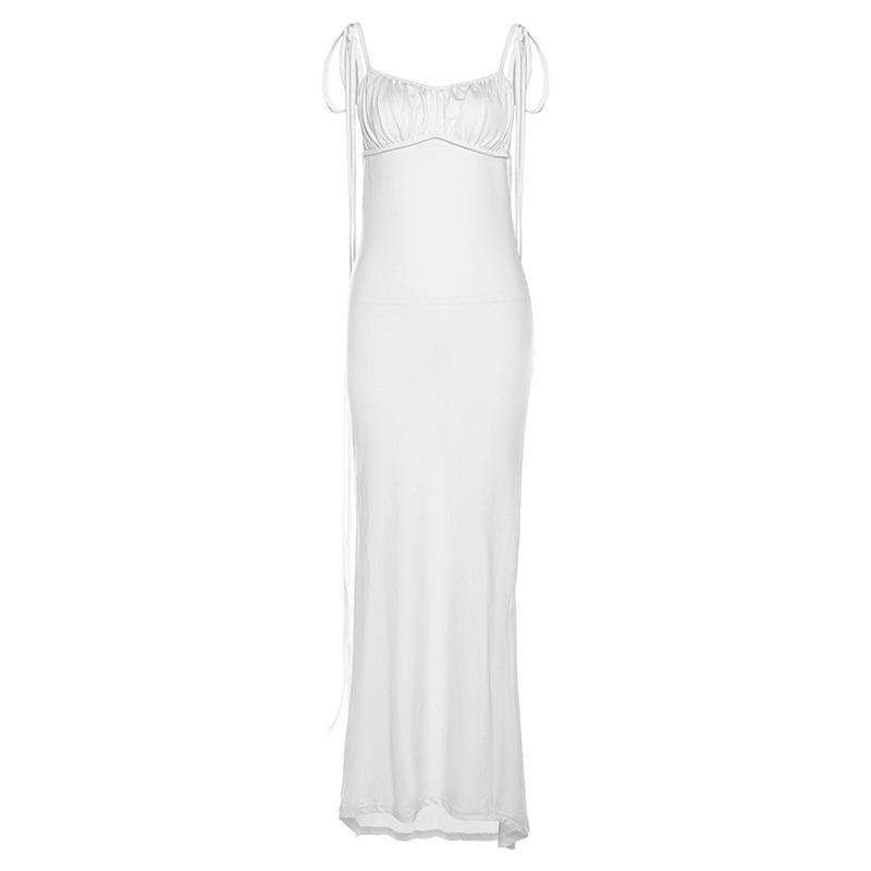Strap Sexy Backless Maxi Dress Outfits Women Elegant Birthday Vestido Summer Club Party Ruched Dresses