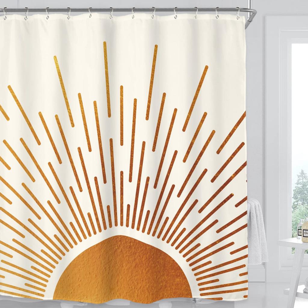 Rust Sun Abstract Shower Curtain Set Simple Medieval Vintage Sunrise Polyester Waterproof Bathroom Curtain With Hook